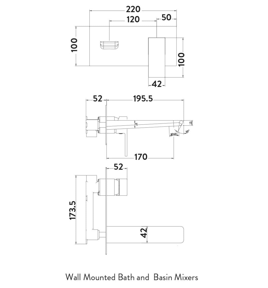 Muro Taps - Wall Mounted Bath Mixer