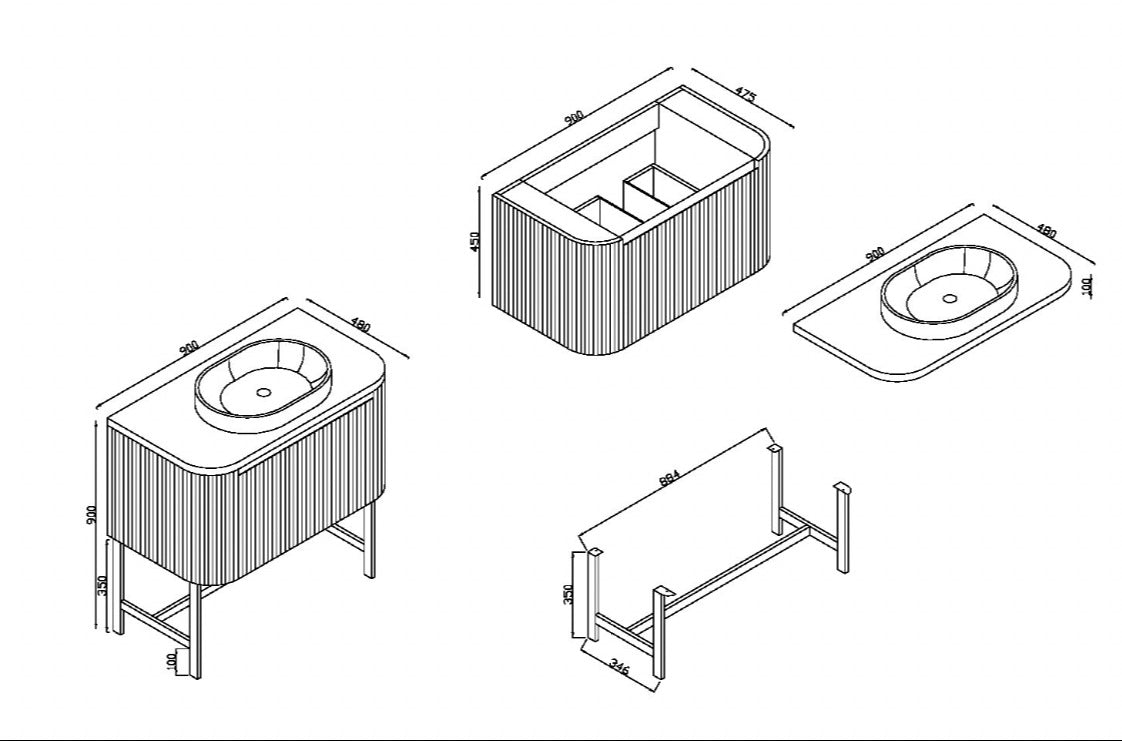 Linea Curve Furniture Range - 900 Basin