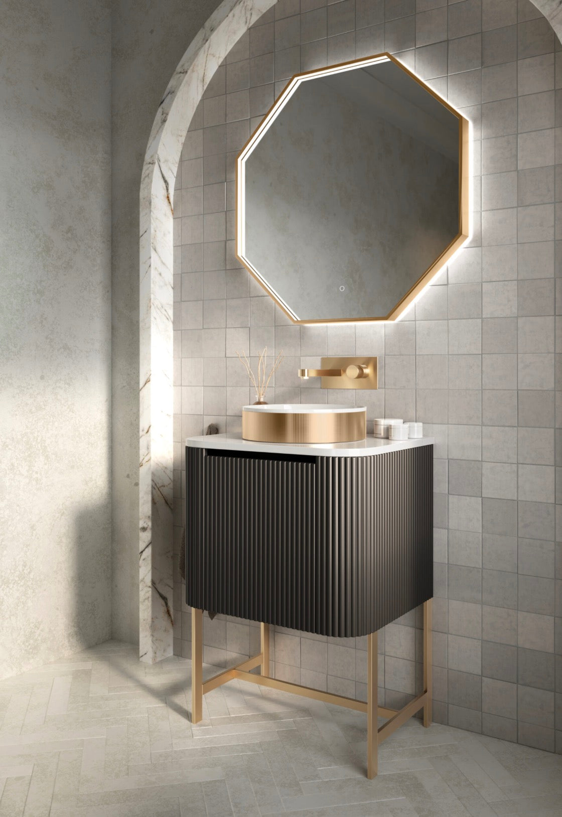 Linea Curve Furniture Range - 600 Brushed Brass Frame