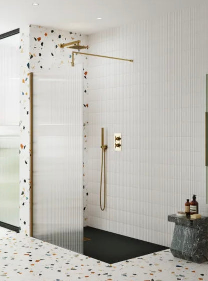 8mm Fluted Wetroom Screens - Brushed Brass