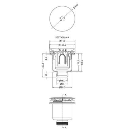 Straight Shower Tray Waste - Black