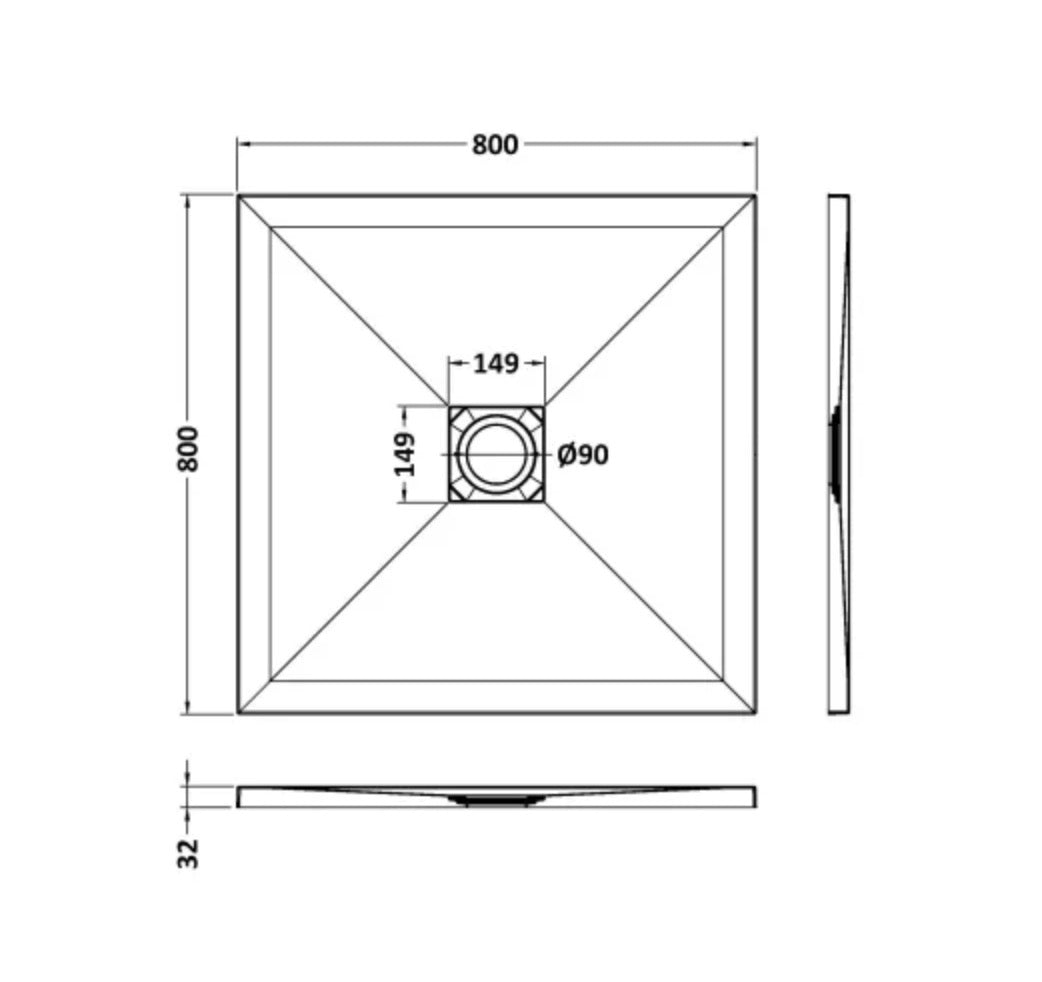 Square Slimline Shower Tray 800 x 800mm - Black