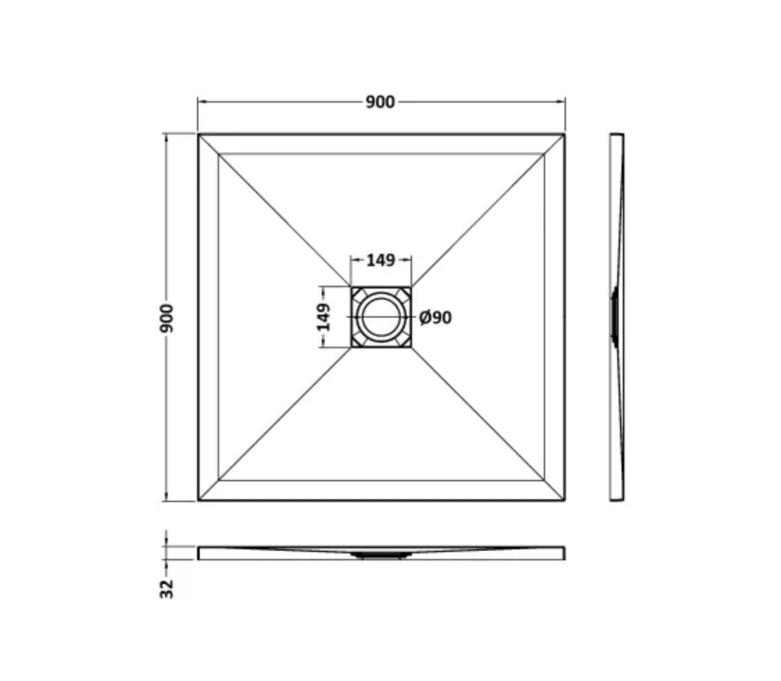 Square Slimline Shower Tray 900 x 900mm - Black