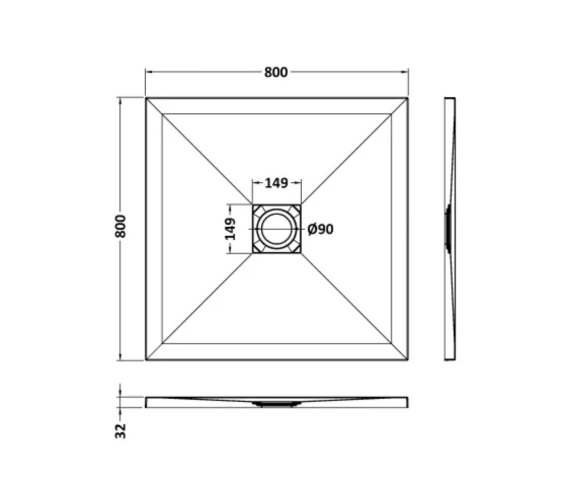 Square Slimline Shower Tray 800 x 800mm - Black