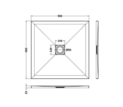 Square Slimline Shower Tray 900 x 900mm - Black