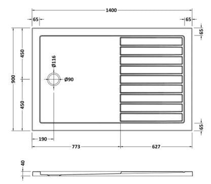 Rectangular Walk-In Slimline Shower Tray 1400 x 900mm
