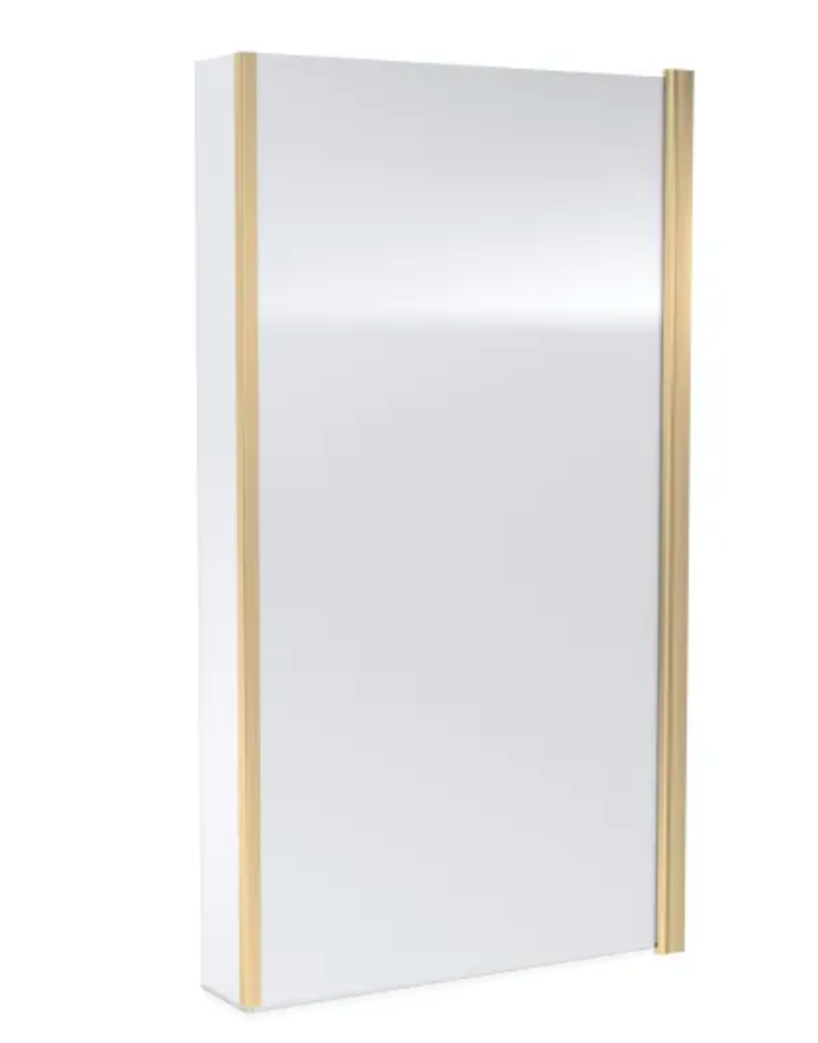 Brushed Brass 6mm Bath Screens - L-Shaped Hinged Bath Screen with Fixed Return