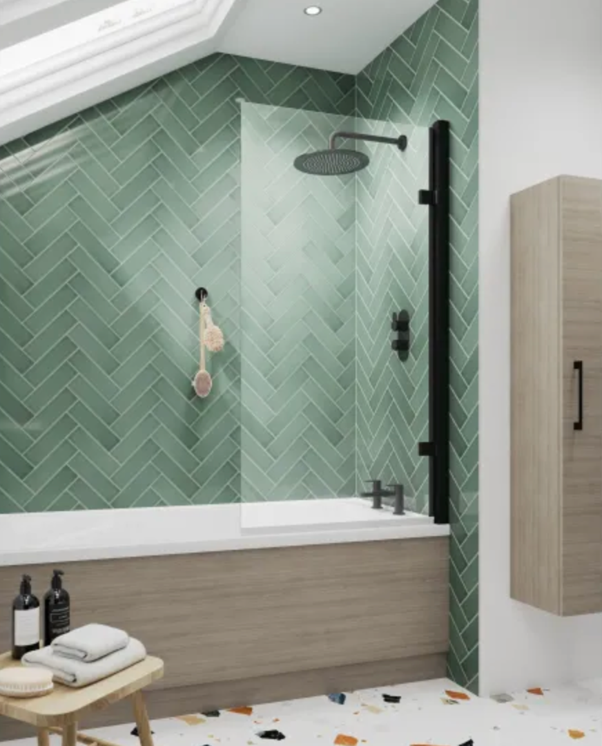 Luxe Collection 8mm Bath Screens - Black Square Hinged Bath Screen