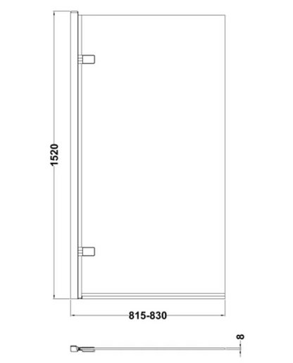 Luxe Collection 8mm Bath Screens - Black Square Hinged Bath Screen