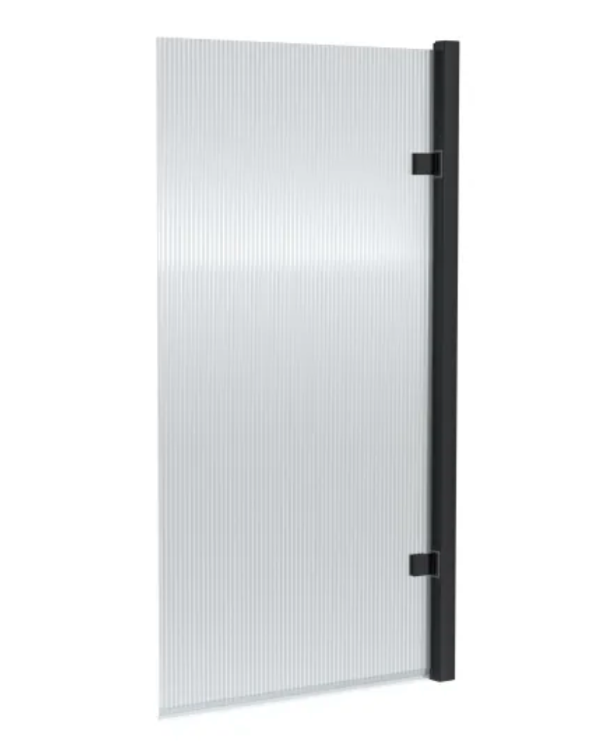 Luxe Collection 8mm Bath Screens - Black Fluted Square Hinged Bath Screen