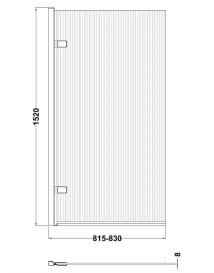 Luxe Collection 8mm Bath Screens - Black Fluted Square Hinged Bath Screen