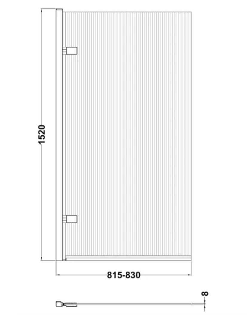 Luxe Collection 8mm Bath Screens - Black Fluted Square Hinged Bath Screen