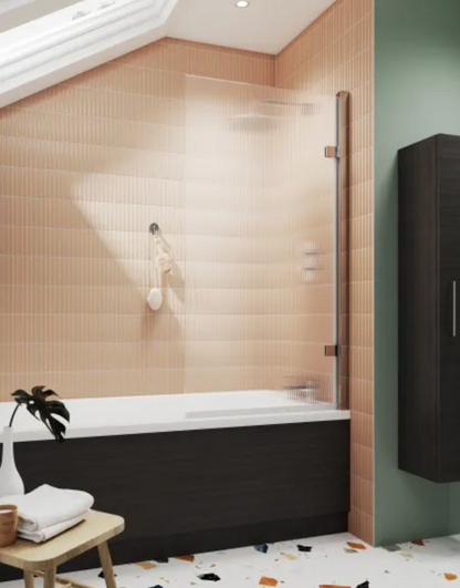 Luxe Collection 8mm Bath Screens - Fluted Square Hinged Bath Screen