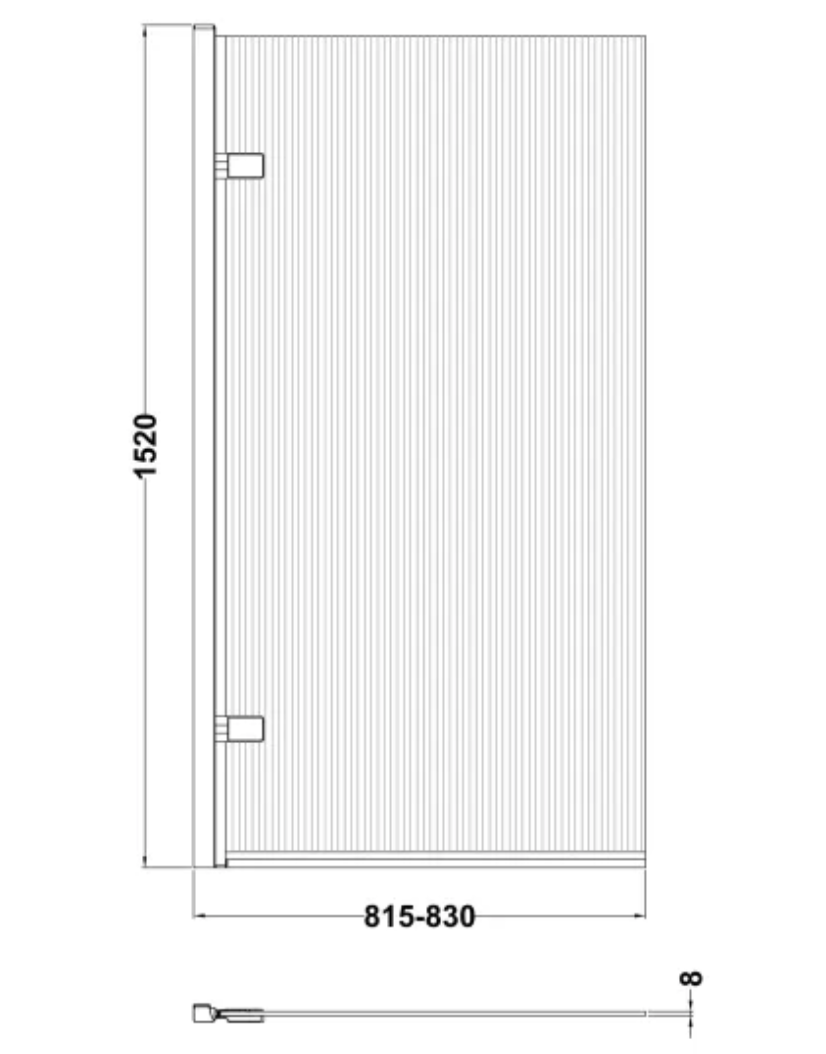 Luxe Collection 8mm Bath Screens - Fluted Square Hinged Bath Screen