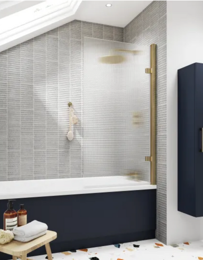Luxe Collection 8mm Bath Screens - Fluted Square Hinged Bath Screen