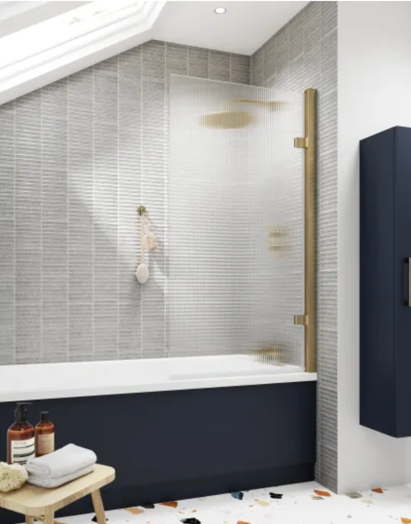 Luxe Collection 8mm Bath Screens - Fluted Square Hinged Bath Screen