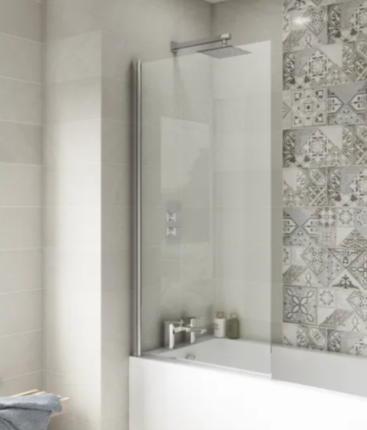 Chrome 6mm Bath Screens - Square Hinged Bath Screen