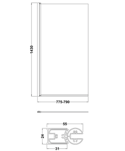 Chrome 6mm Bath Screens - Square Hinged Bath Screen