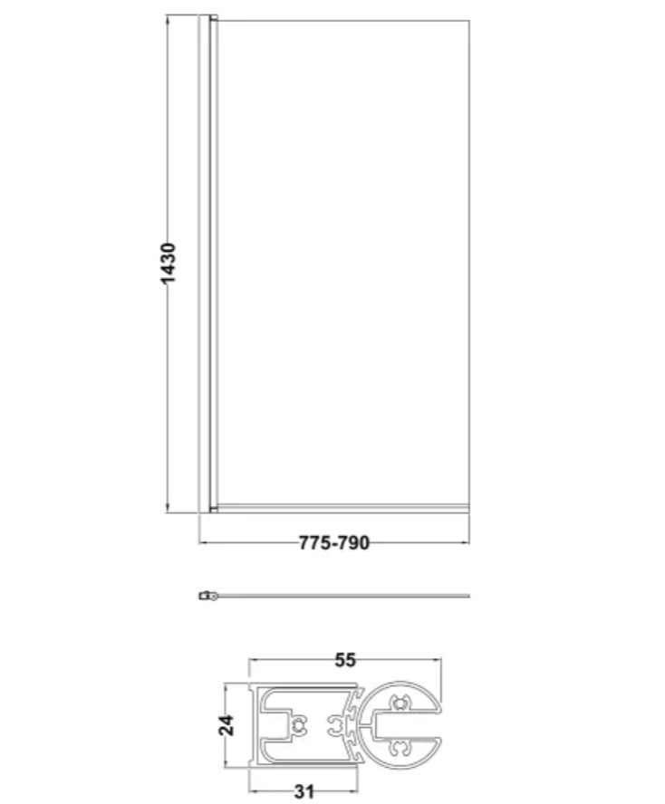 Chrome 6mm Bath Screens - Square Hinged Bath Screen