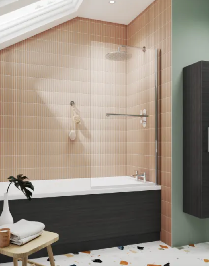 Chrome 6mm Bath Screens - Square Bath Screen With Rail