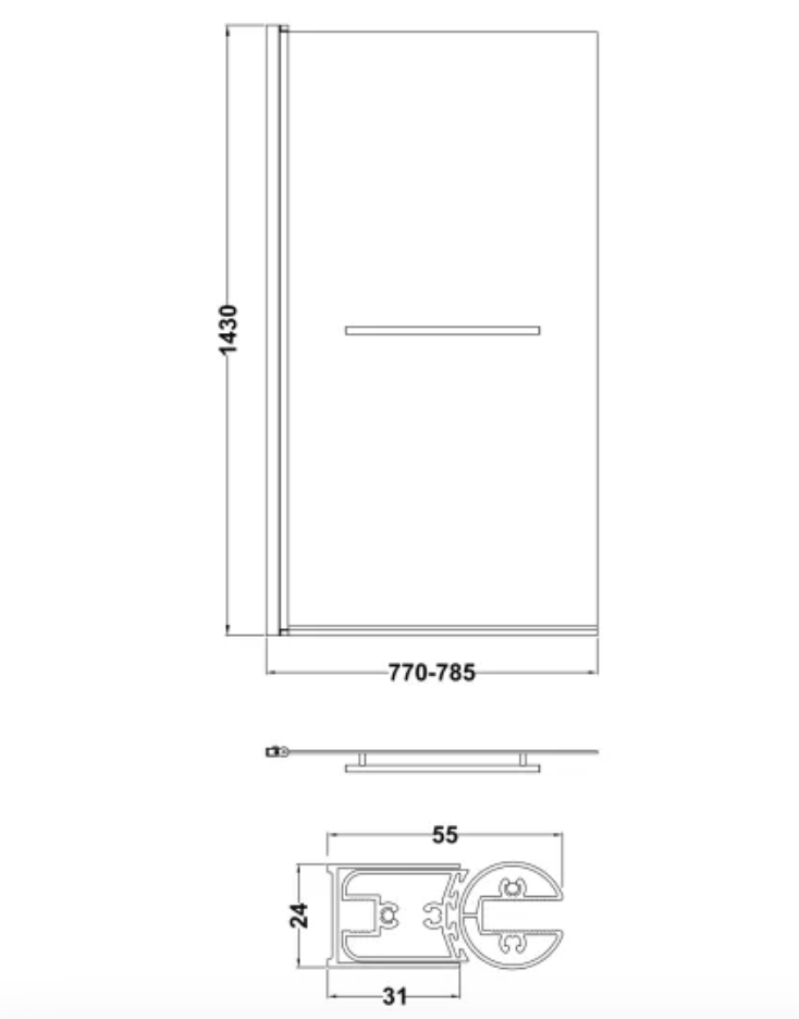 Chrome 6mm Bath Screens - Square Bath Screen With Rail