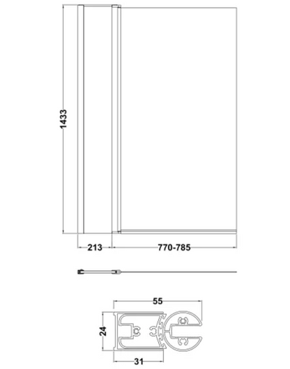 Chrome 6mm Bath Screens - Square Bath Screen With Fixed Panel