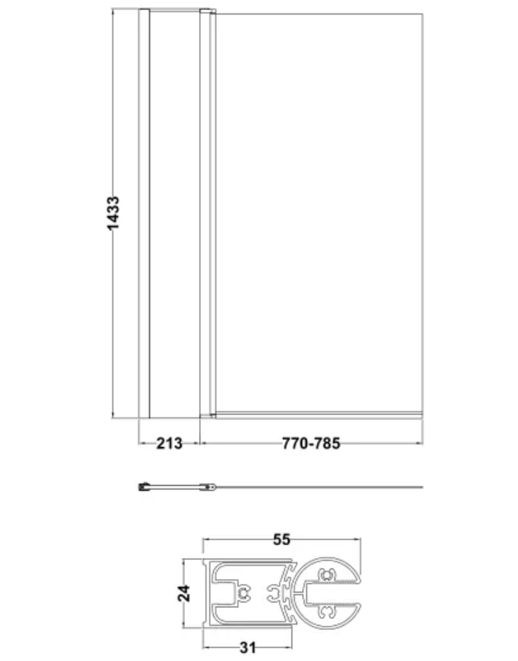 Chrome 6mm Bath Screens - Square Bath Screen With Fixed Panel