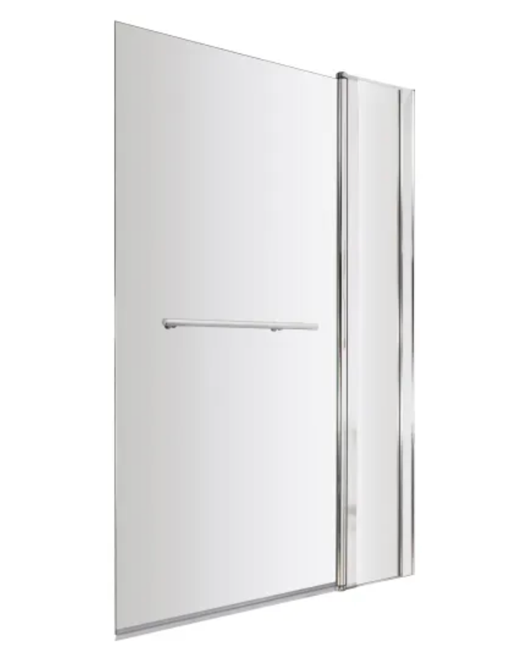 Chrome 6mm Bath Screens - Square Bath Screen With Fixed Panel & Rail
