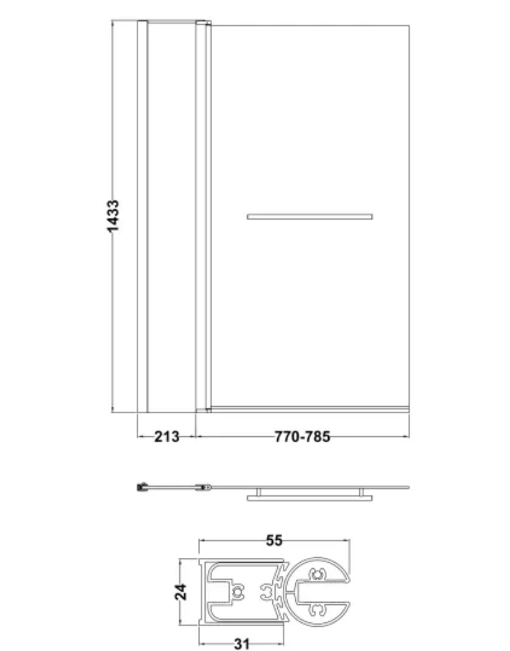 Chrome 6mm Bath Screens - Square Bath Screen With Fixed Panel & Rail