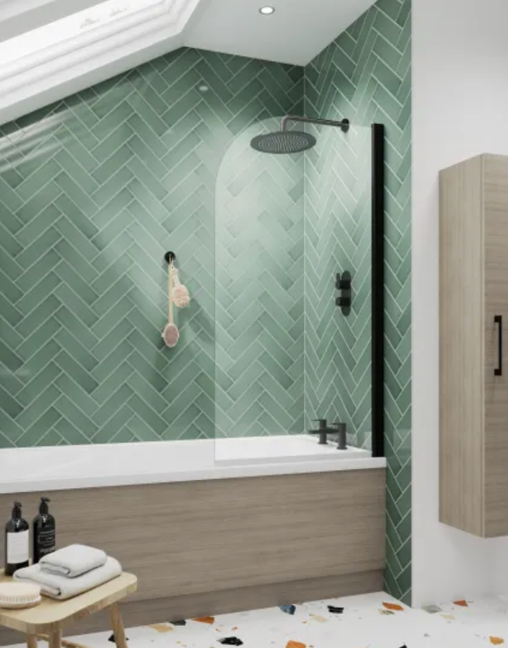 Black 6mm Bath Screens - Round Hinged Bath Screen