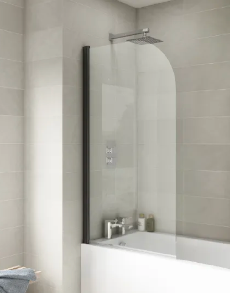 Black 6mm Bath Screens - Round Hinged Bath Screen