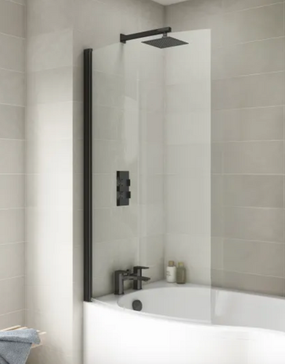 Black 6mm Bath Screens - Curved Hinged P-Bath Screen