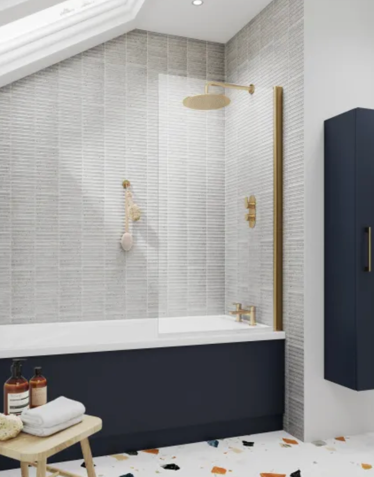 Brushed Brass 6mm Bath Screens - Square 6mm Toughened Safety Glass Shower Bath Screen