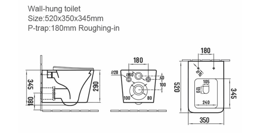 Riviera Square Wall Hung WC & Seat Set