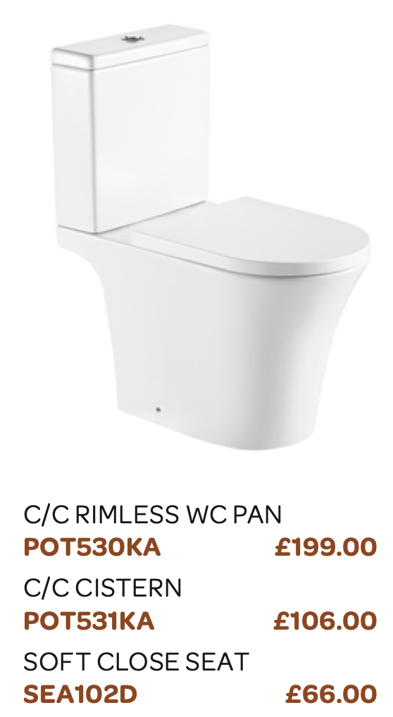 Kameo Close Coupled Rimless Pan, Cistern & Seat