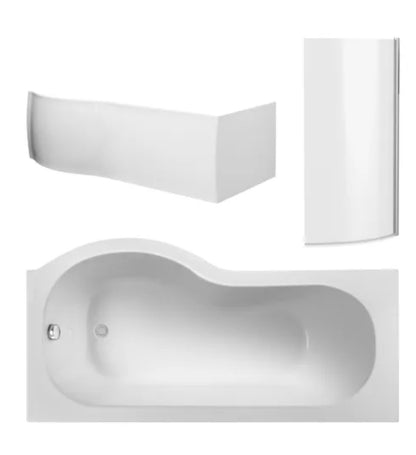 Shower Baths - P-Shape (Bath, Screen & White Acrylic Panel)