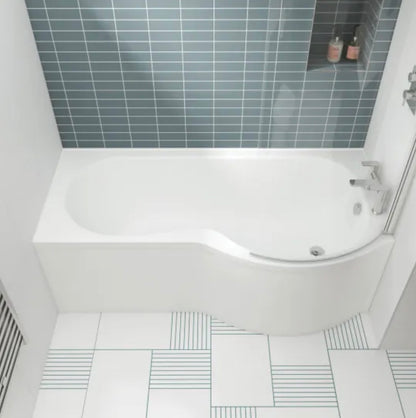 Shower Baths - P-Shape (Bath, Screen & White Acrylic Panel)