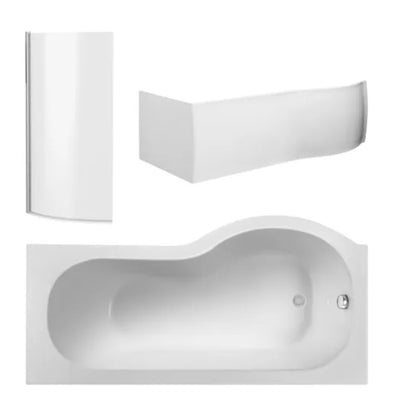 Shower Baths - P-Shape (Bath, Screen & White Acrylic Panel)