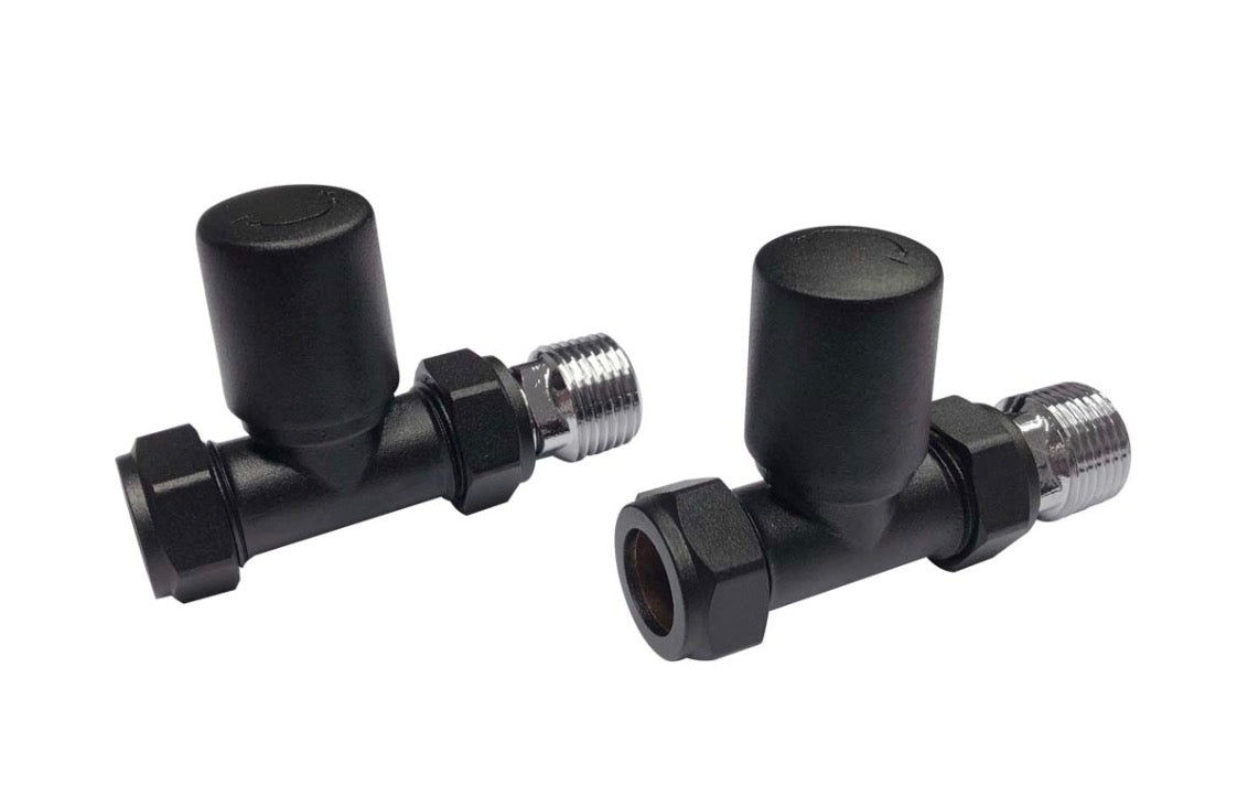 Matt Black Towel Rail Valves Straight (Pair)