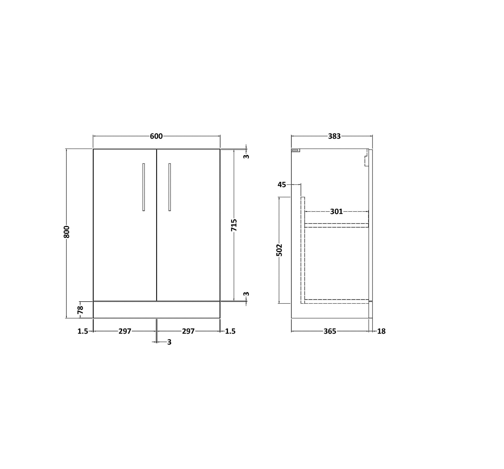 Arno 600mm Floor Standing 2-Door Unit