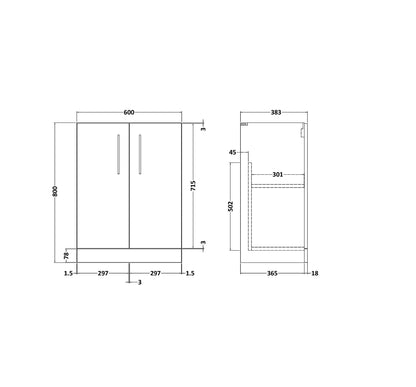 Arno 600mm Floor Standing 2-Door Unit
