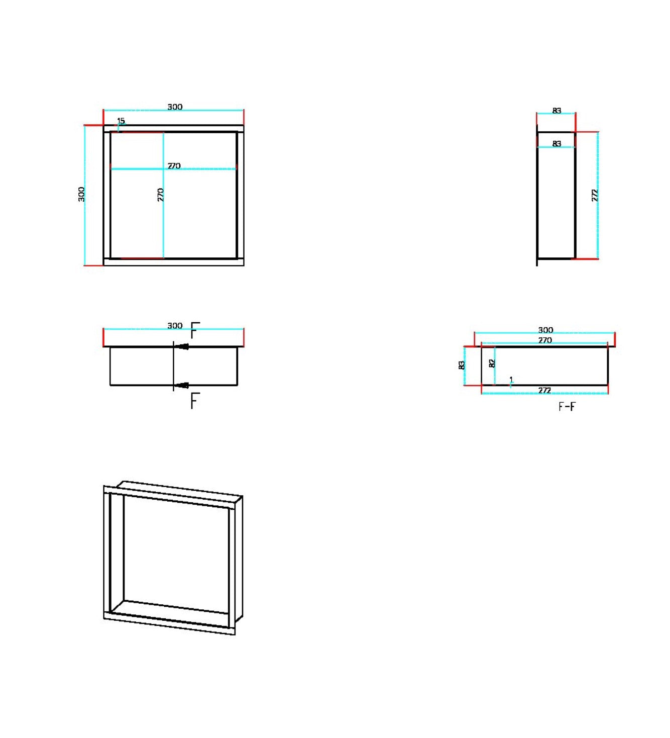 Inset Shower Niche 300x300mm Brushed Brass