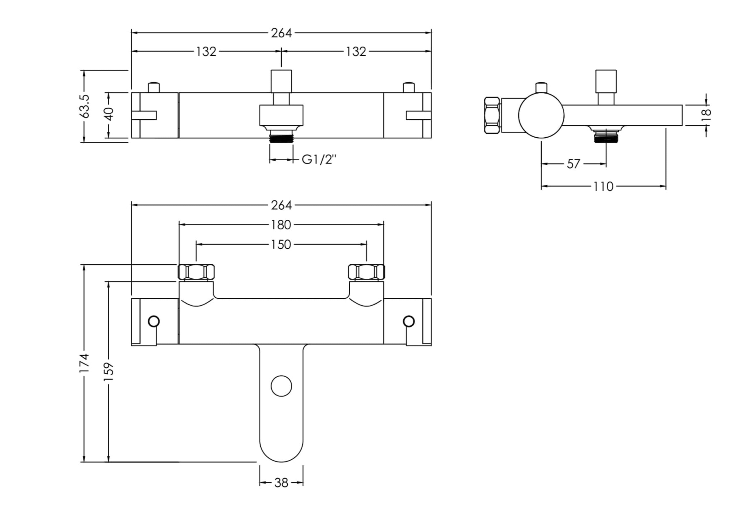 Binsey Wall Mounted Thermostatic Bath Shower Mixer