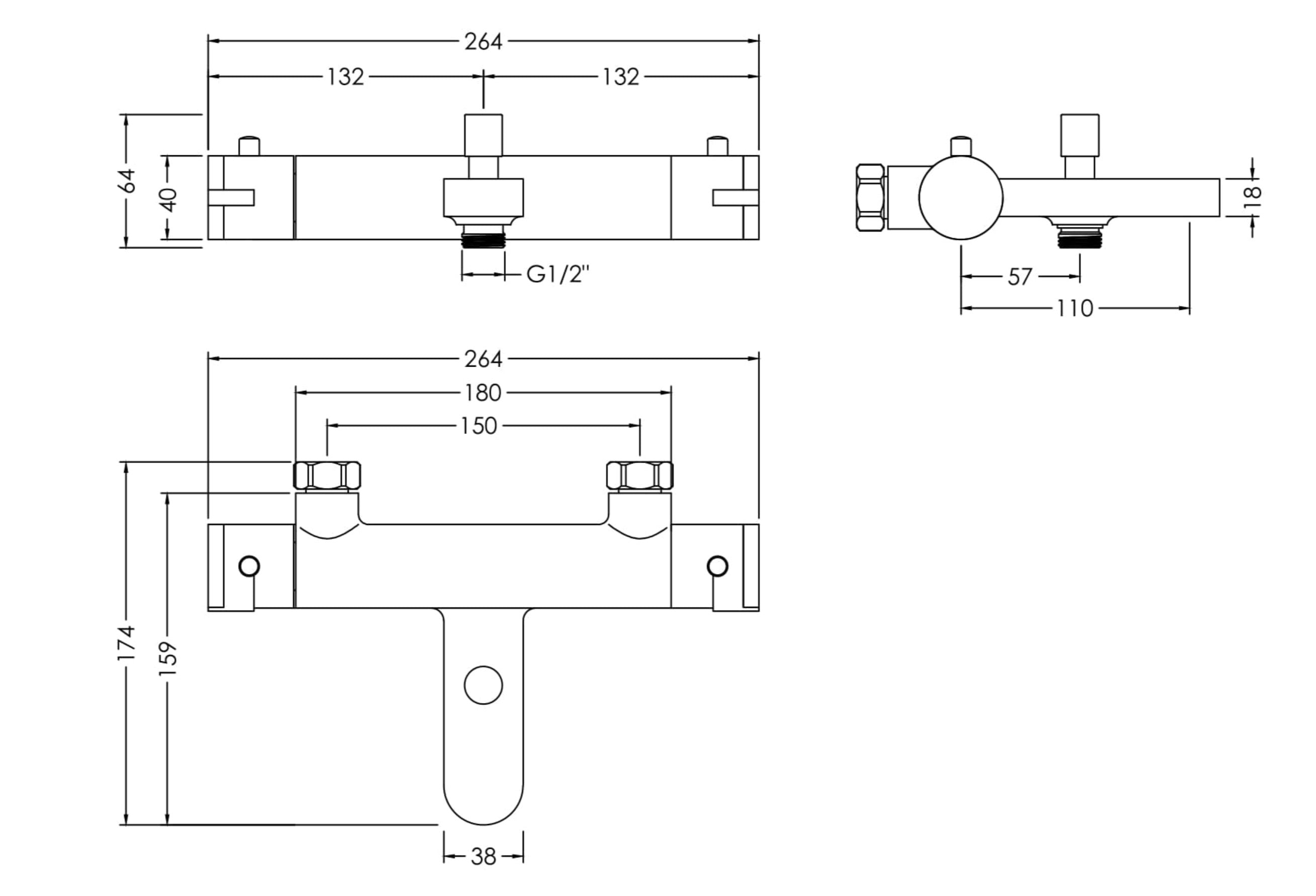 Arvan Wall Mounted Thermostatic Bath Shower Mixer