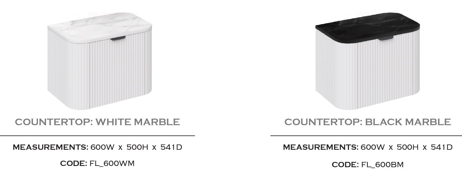 PVC Fluted Wall Hung Unit With Marble Countertop 600mm