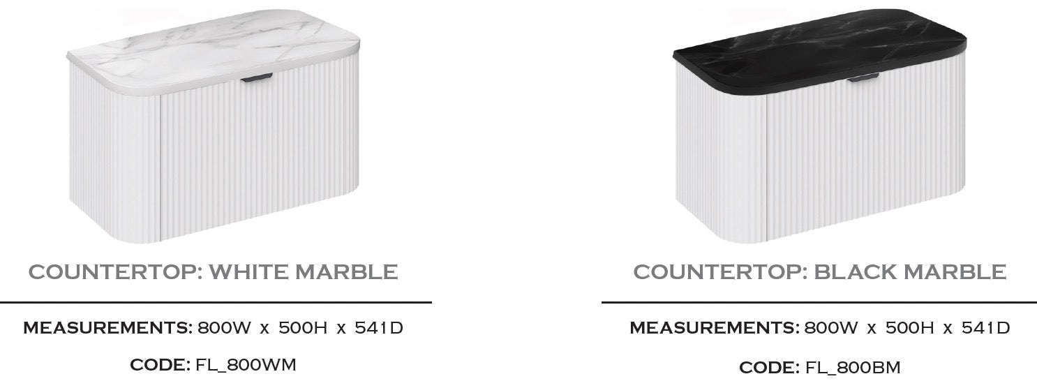 PVC Fluted Wall Hung Unit With Marble Countertop 800mm