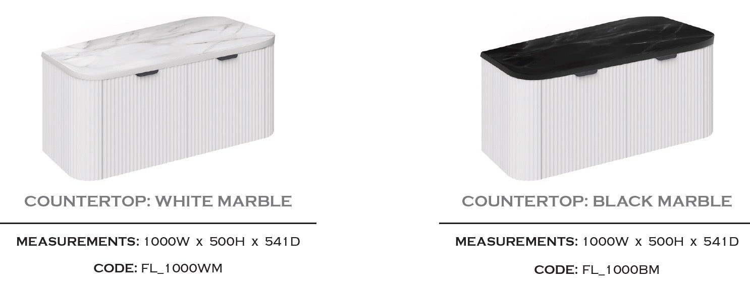 PVC Fluted Wall Hung Unit With Marble Countertop 1000mm