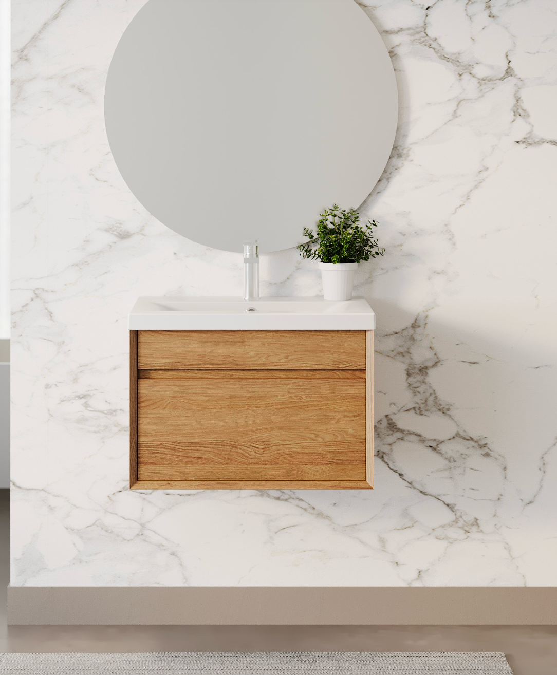 PVC Woodgrain Wall Hung Unit Short Projection Handleless 600mm