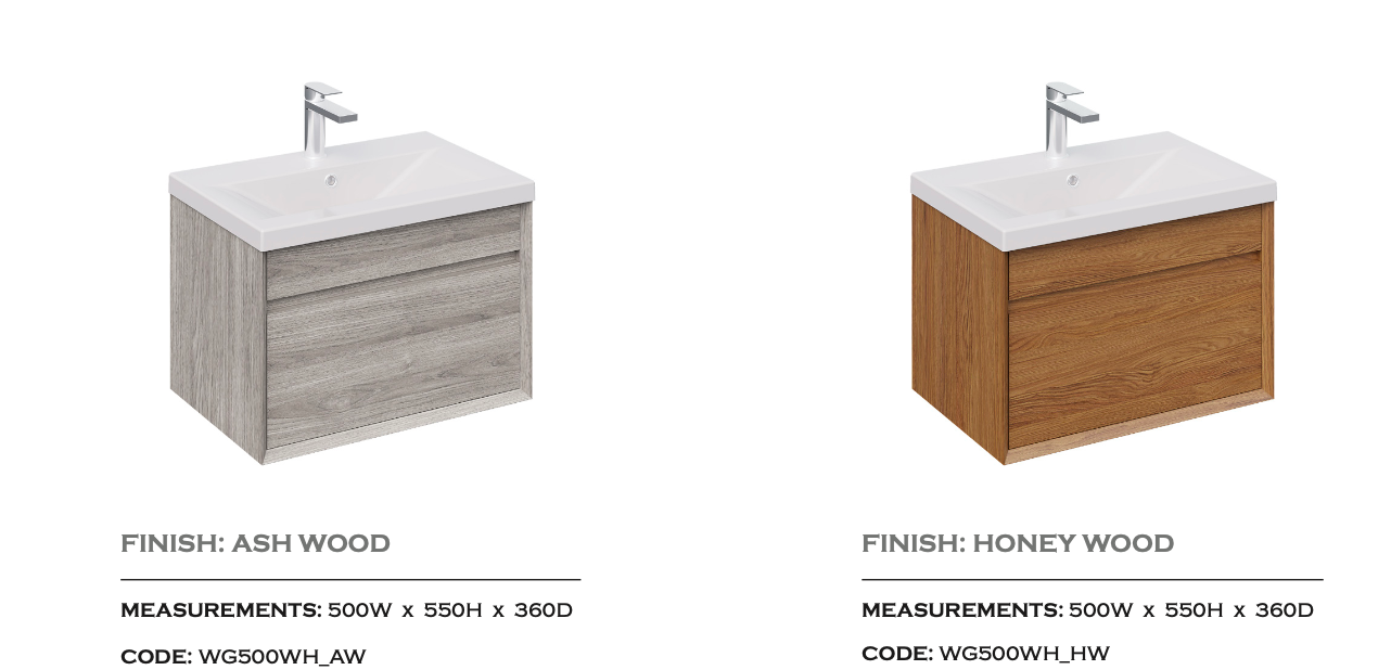 PVC Woodgrain Wall Hung Unit Short Projection Handleless 500mm