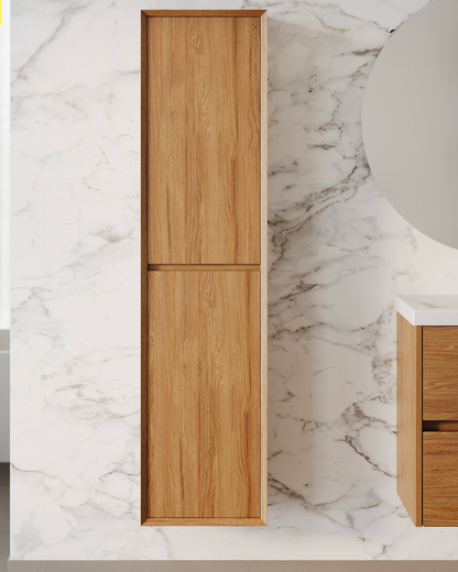 PVC Woodgrain Column Cabinet With Handleless Doors 300mm
